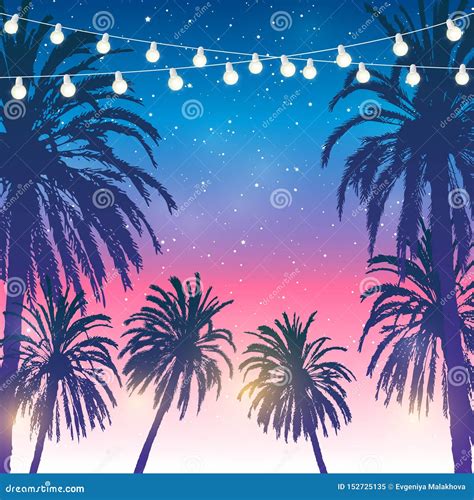 Summer Party Background with Palm Trees Silhouettes Stock Vector ...