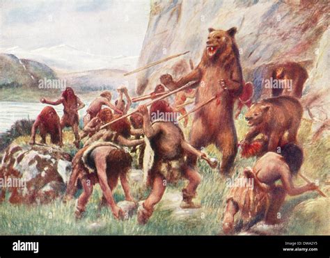 Stone age man hunting wild bears Stock Photo - Alamy