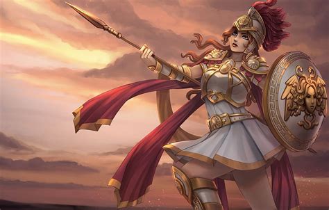 Look, girl, spear, shield, art, goddess, athena HD wallpaper | Pxfuel