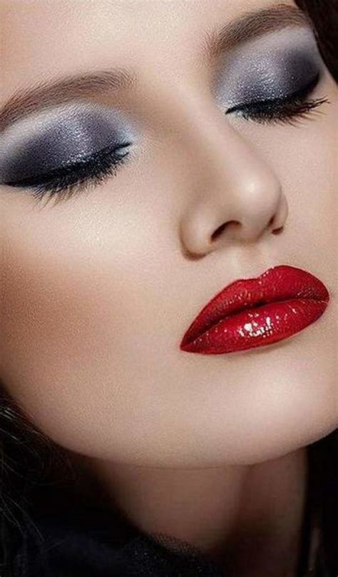 Smokey Eyes with Red Lipstick #glitter #eyemakeup #lipmakeup Pink Eye ...