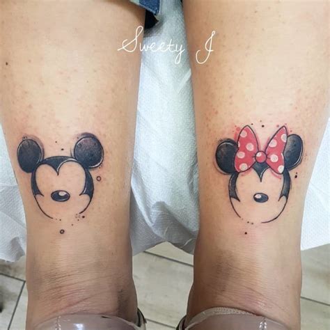 Trendy Mickey And Minnie Mouse Tattoo On Both Legs Disney Couple ...