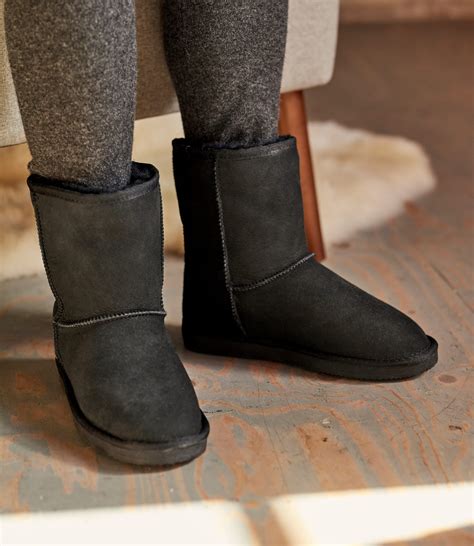 Black | Womens Sheepskin Slipper Boots | WoolOvers US