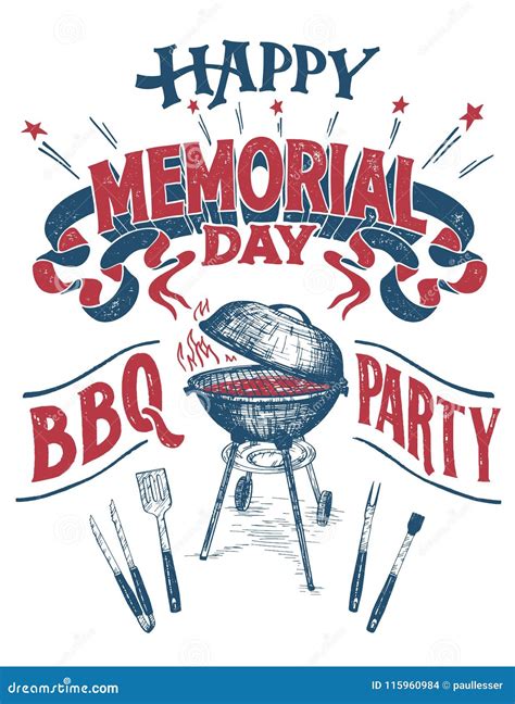 Happy Memorial Day Barbecue Party Sign Stock Vector - Illustration of ...