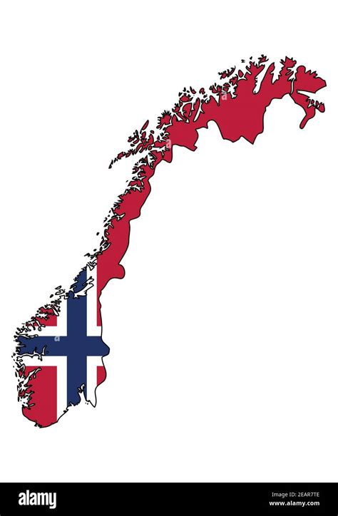 Norway map with flag - outline of a state with a national flag, white ...