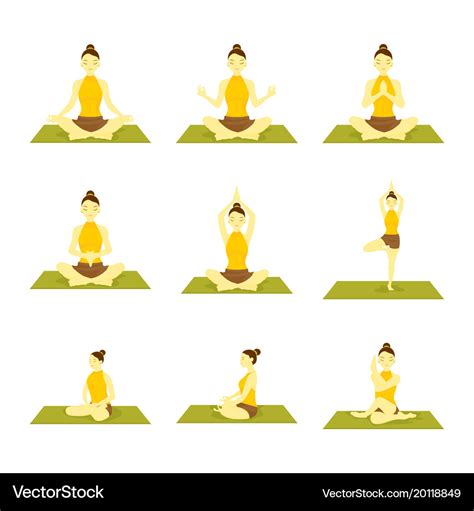 Various yoga meditation pose seated set Royalty Free Vector