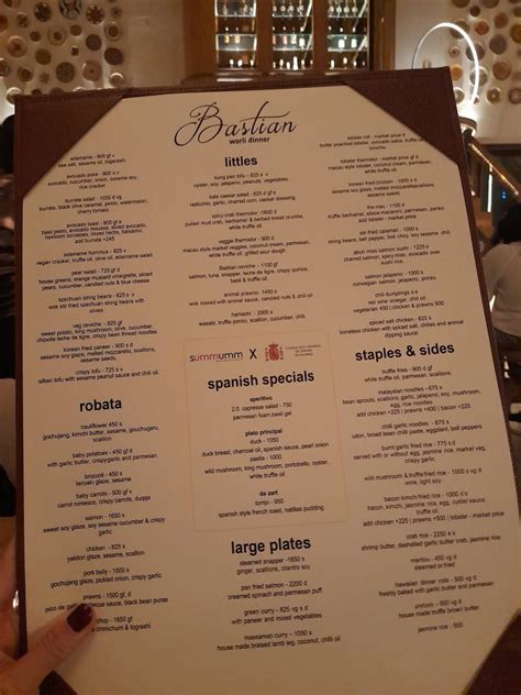 Menu at Bastian, Worli, Mumbai