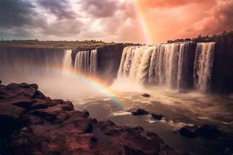 Premium AI Image | a rainbow over a waterfall in the sky