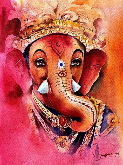 Lord Ganesha | Watercolor Painting by Jugal Sarkar | Exotic India Art