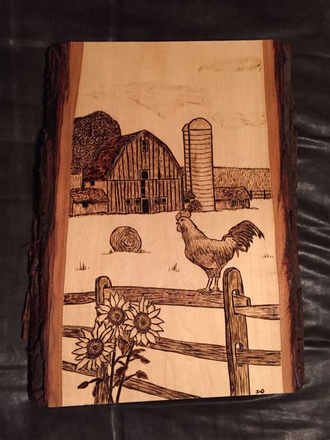 Barn Scene with Rooster wood burnt art Woodworking Plans Patterns ...