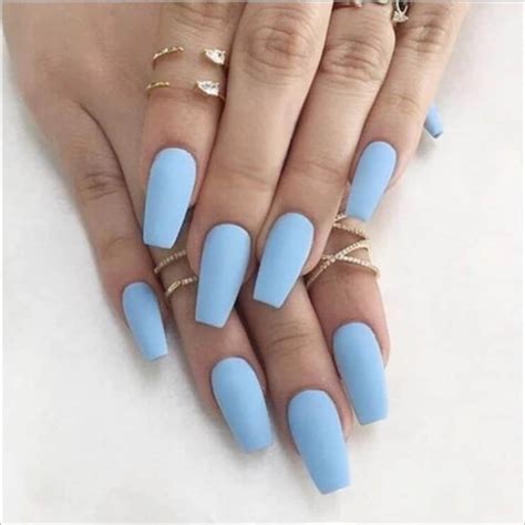 Matte Blue Nails / Medium Coffin Nails/ Press on Nails/ Coffin ...