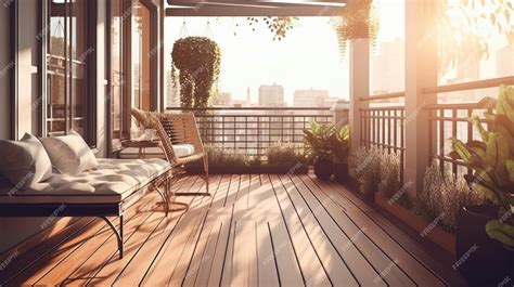 Premium AI Image | A balcony with a view of the city in the background