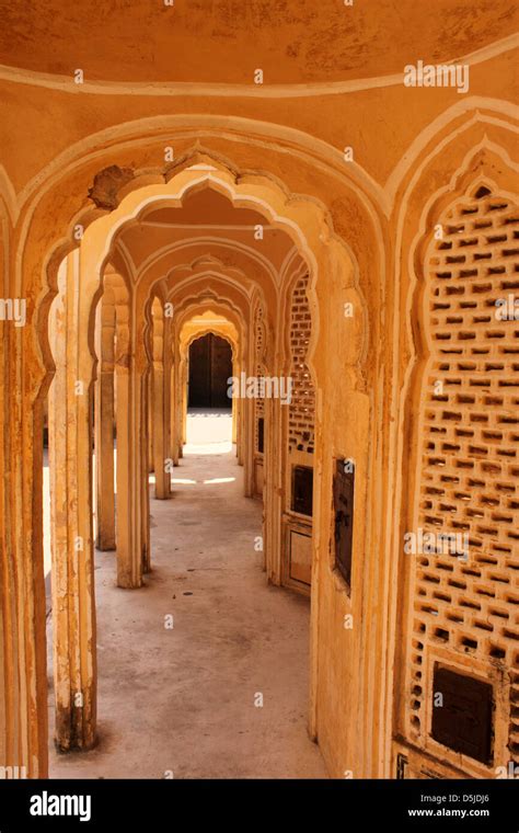 Intricate arched structure's inside hawa mahal palace of wind Jaipur ...