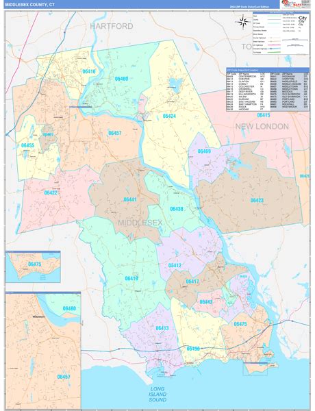 Middlesex County, CT Wall Map Color Cast Style by MarketMAPS - MapSales