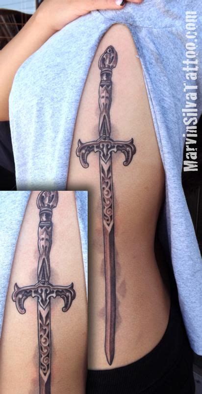 Marvin Silva - Ornate Medieval Sword Tattoo | Sword tattoo, Lace thigh ...