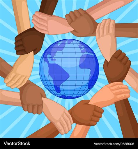 Multicultural hands around globe Royalty Free Vector Image