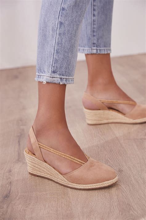 Womens Next Sand Closed Toe Espadrille Low Wedges - Natural | Closed ...