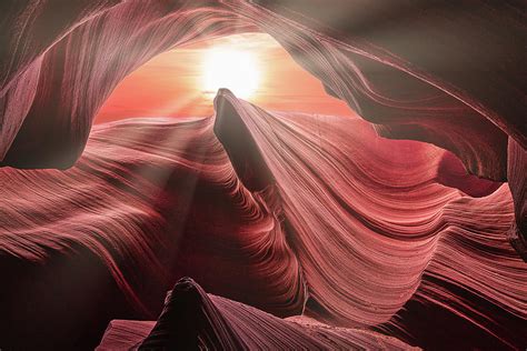 Sunset with sun rays on the Antelope Canyon in Page Arizona Photograph ...