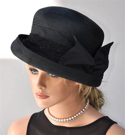 Ladies Black Hat, Formal Black Hat, Dressy Hat, Funeral Hat, Elegant ...