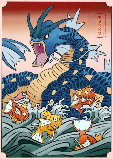 Gyarados and Magikarp | Woodblock by blacksapphiredragon on DeviantArt ...