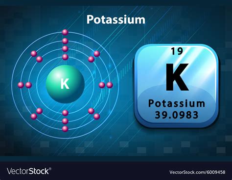 Potassium symbol and atom diagram potassium Vector Image