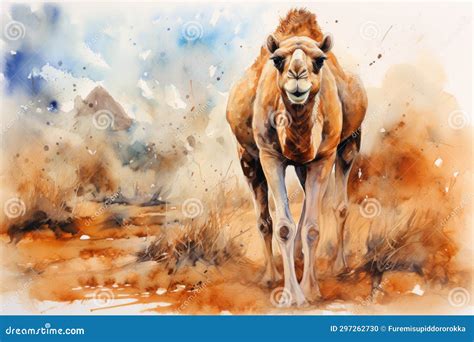 Watercolor Camel Watercolor Realistic Camel Desert Stock Illustration ...