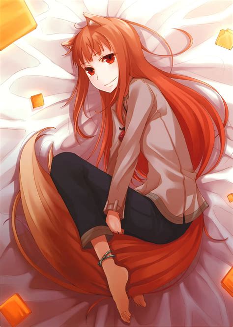 Free download | HD wallpaper: Holo, red eyes, anime girls, long hair ...