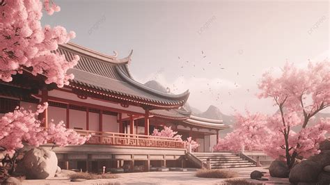 Architectural Cherry Blossom Japanese Aesthetic Background, Building ...