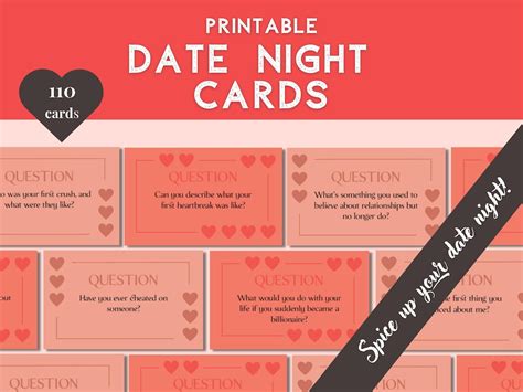 Printable 110 Couples Question Cards Couple Game Date Night Game Couple ...