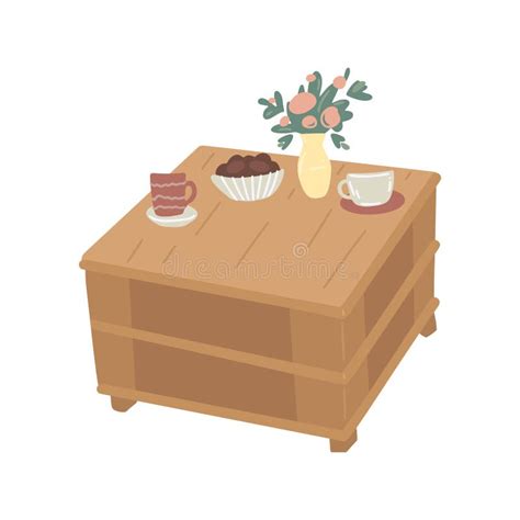 Wooden Coffee Table. Isolated on White Background. Vector Cartoon ...