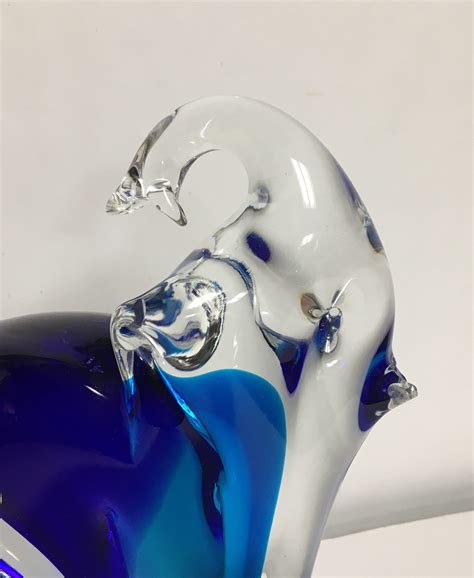 Murano Blue Glass Elephant Figurine, Made in Italy, Hand Blown Glass