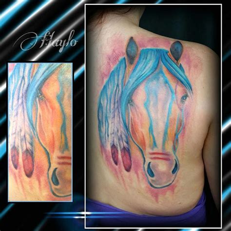 watercolor style custom native american war horse by Haylo: TattooNOW