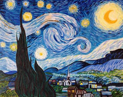 Hand Painted Vincent Van Gogh Starry Night Painting Reproduction on ...