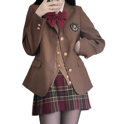 Anime School Girl Uniform Brown British School Uniform Suit ...