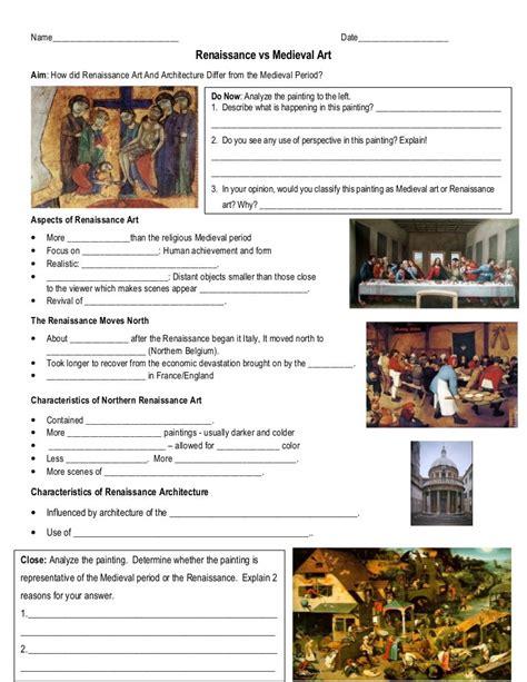 Renaissance vs. medieval art lesson handout