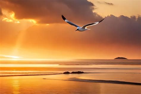 Premium AI Image | two birds flying in the sky with a sunset in the ...