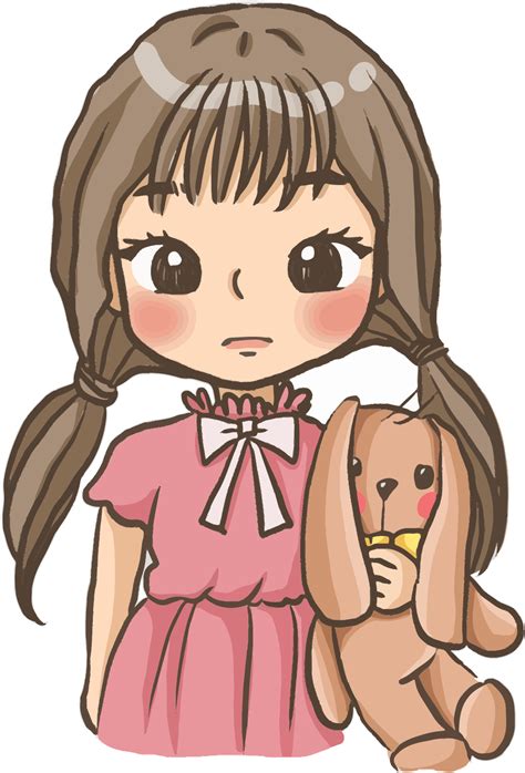 cartoon girl holding a doll cute kawaii manga anime illustration clip ...