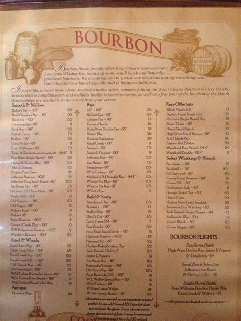 Menu at Bourbon House restaurant, New Orleans