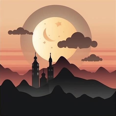 Premium Photo | Mosque silhouette in sunset view with clouds and mountain 2