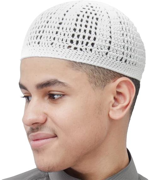 TheKufi® Plain White Interwoven Design Nylon Kufi Prayer Cap Muslim Hat ...