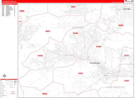 Thousand Oaks California Zip Code Wall Map (Red Line Style) by ...