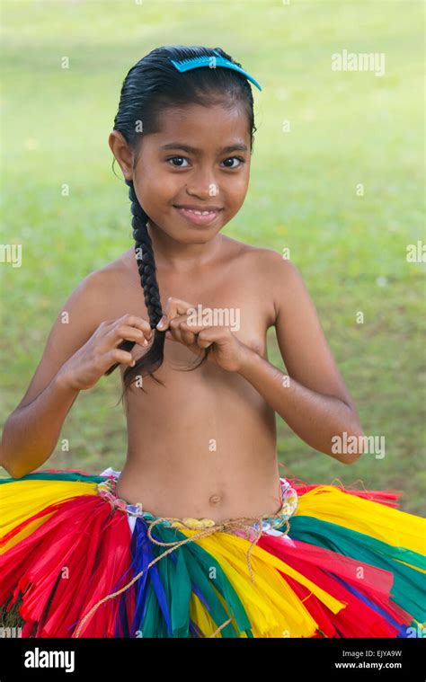 Yapese girl wearing grass skirt at Yap Day Festival, Yap Island ...