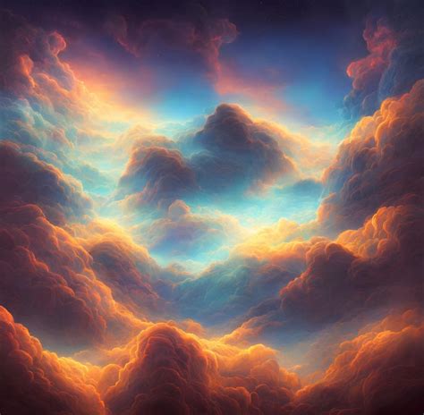 Premium Photo | A painting of a cloud with a blue sky and orange clouds.