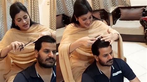 Navneet Kaur Cutting hair to her husband |MP Navneet Kaur Make fun with ...