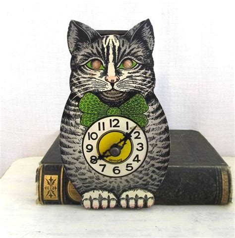 Vintage German Wooden Cat Clock Figural With Moving Eyes | Etsy | Cat ...