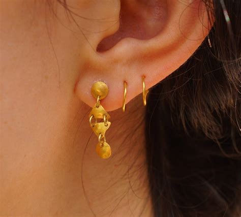 24K Gold Earrings//solid Gold Dangle//handcrafted Earrings//geometric ...