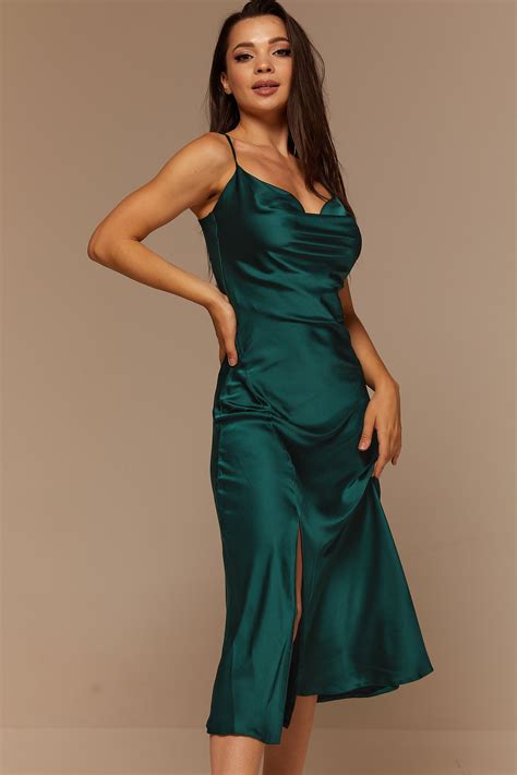 Emerald Green Silk Slip Dress With Slit Bridesmaid Midi Silk - Etsy Canada