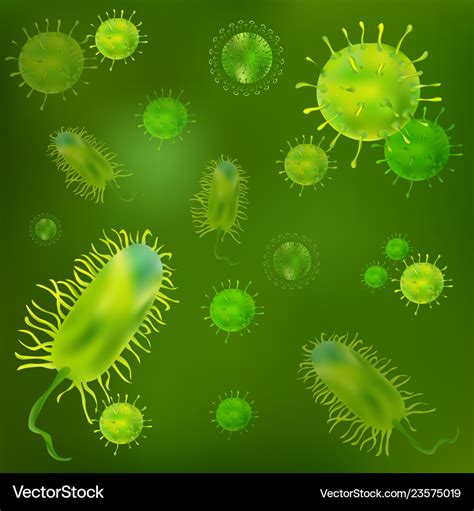 Set of viruses and bacteria under the microscope Vector Image