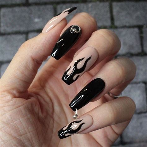 Baddie Black Flame Acrylic Nails - canvas-eo