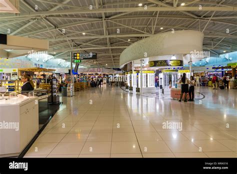 Larnaca, Cyprus. May 2018. A view of the inside of the departures ...