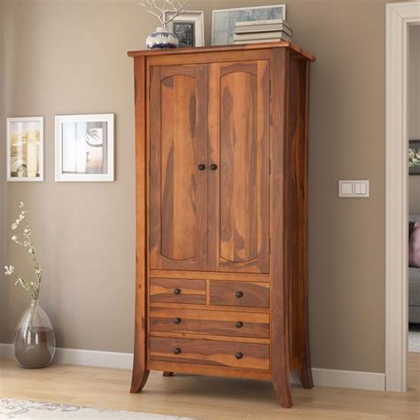 Caspian Modern Solid Wood Wardrobe Clothing Armoire With Shelves ...